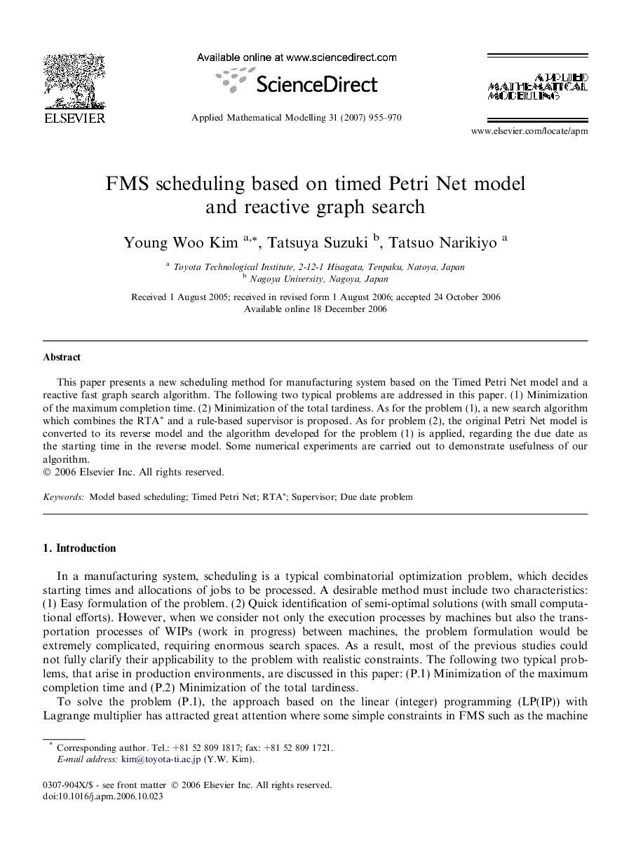 FMS scheduling based on timed Petri Net model and reactive graph search