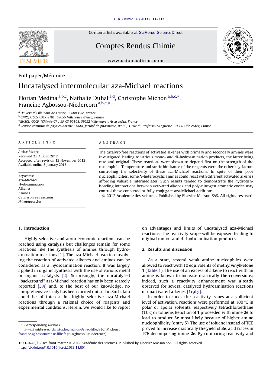 Uncatalysed intermolecular aza-Michael reactions