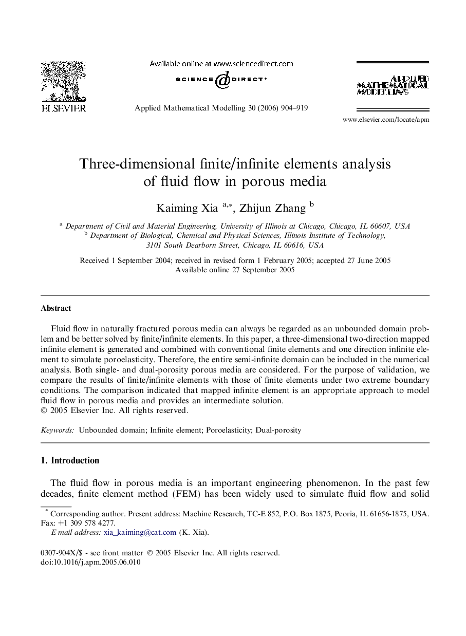 Three-dimensional finite/infinite elements analysis of fluid flow in porous media