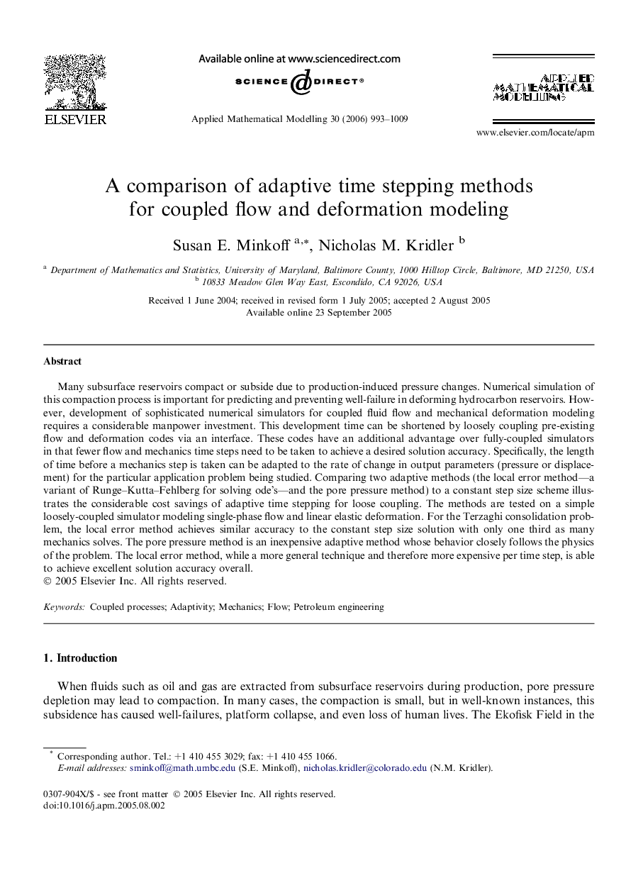 A comparison of adaptive time stepping methods for coupled flow and deformation modeling