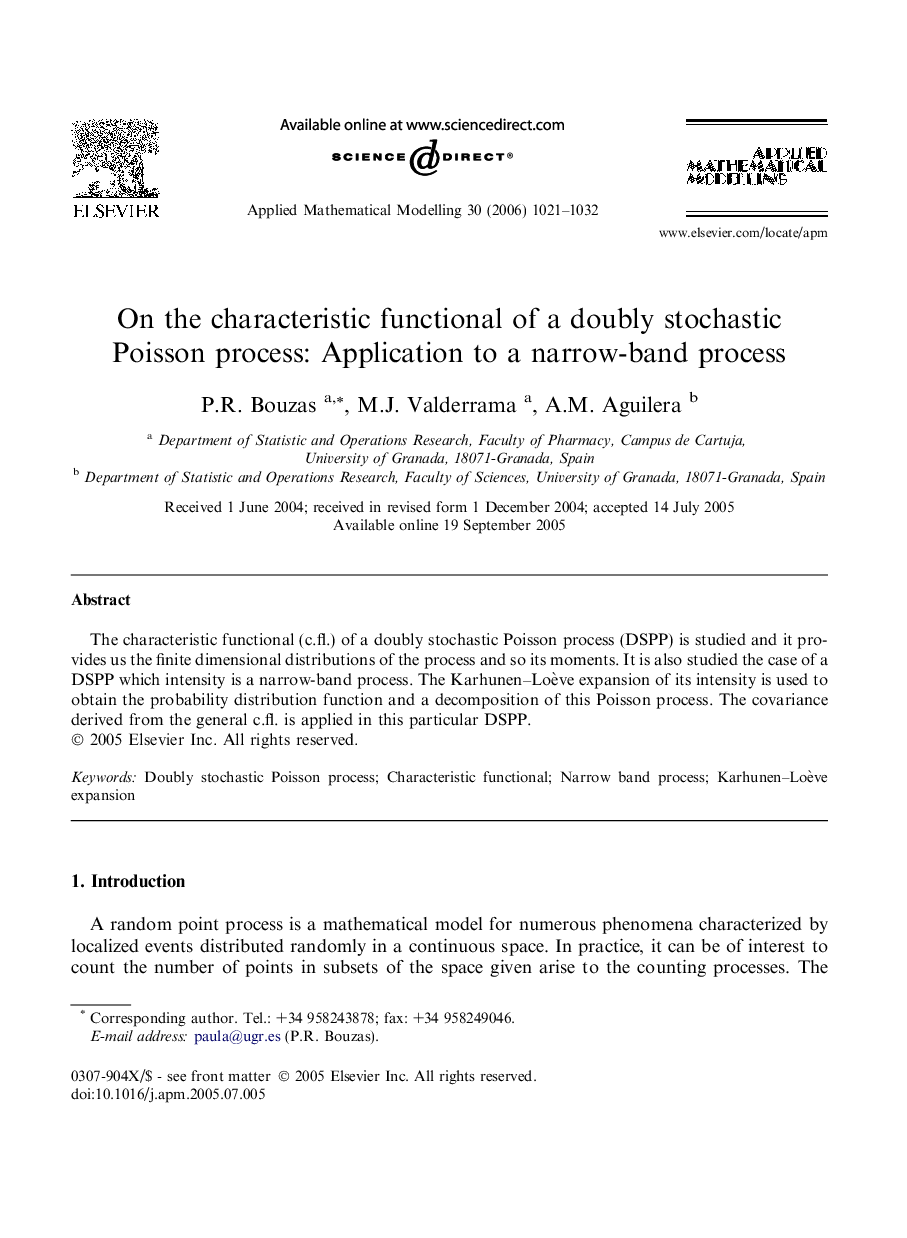 On the characteristic functional of a doubly stochastic Poisson process: Application to a narrow-band process