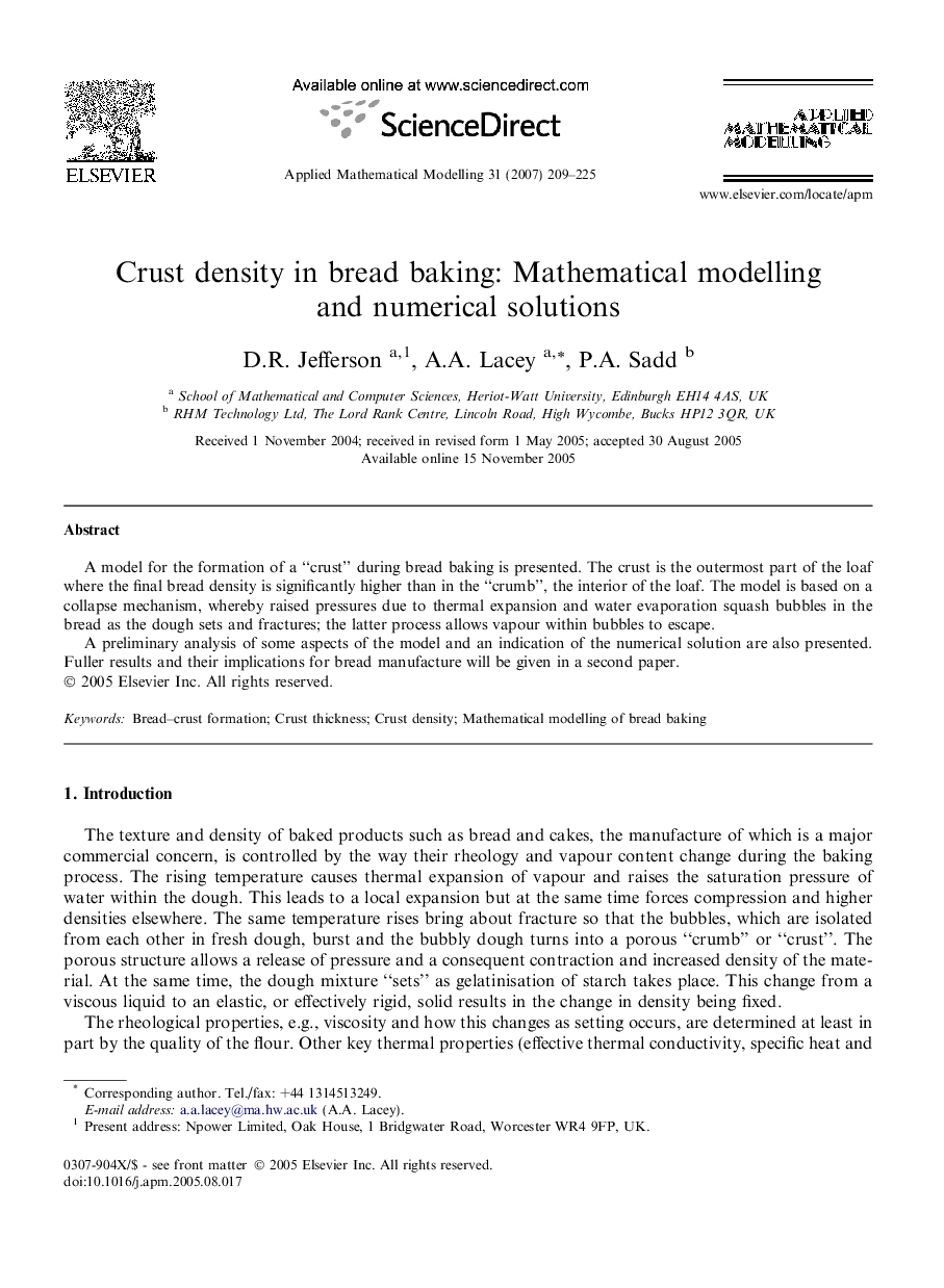 Crust density in bread baking: Mathematical modelling and numerical solutions
