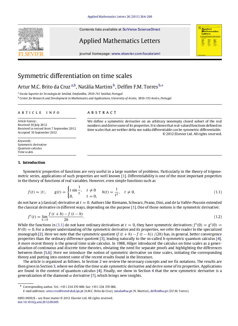 Symmetric differentiation on time scales