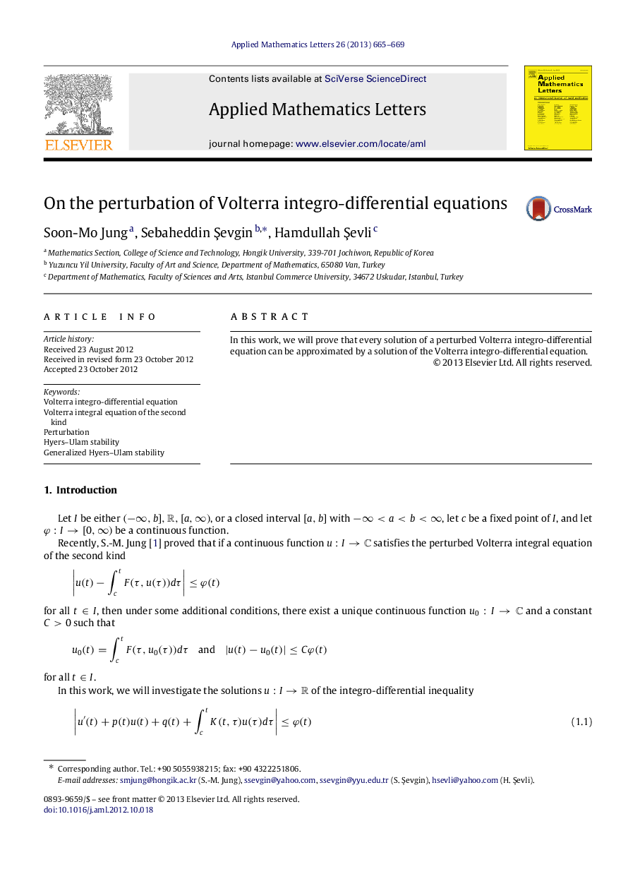 On the perturbation of Volterra integro-differential equations