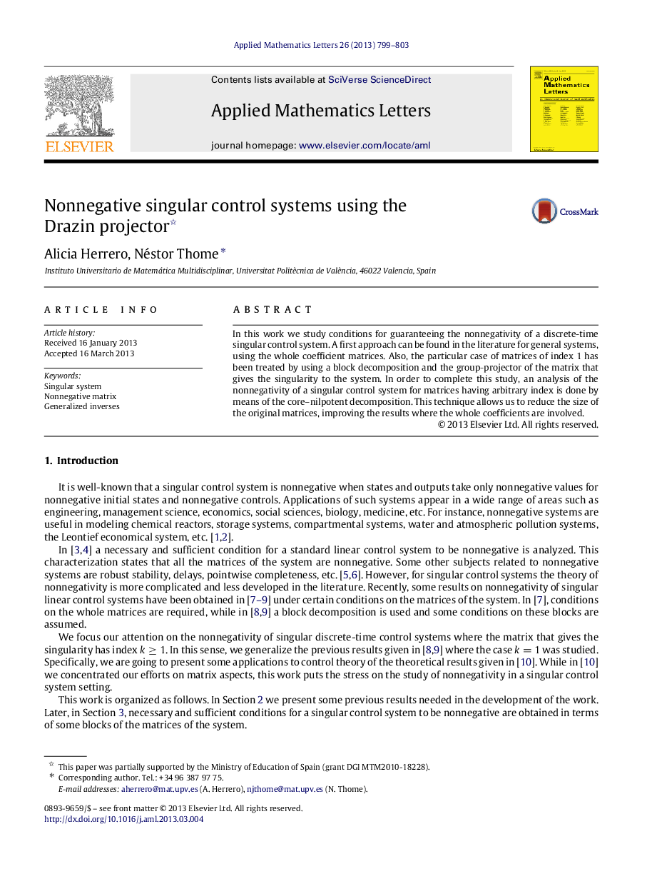 Nonnegative singular control systems using the Drazin projector