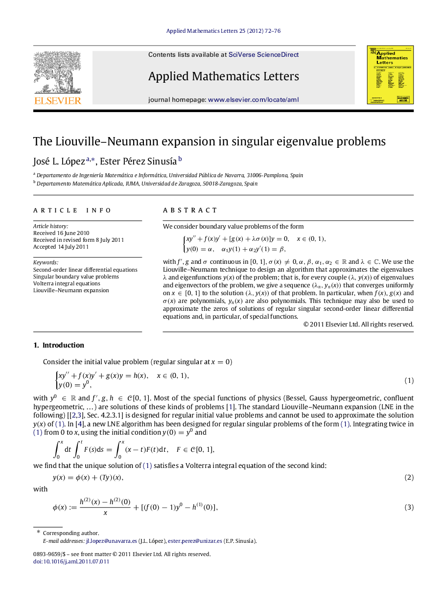 The Liouville–Neumann expansion in singular eigenvalue problems