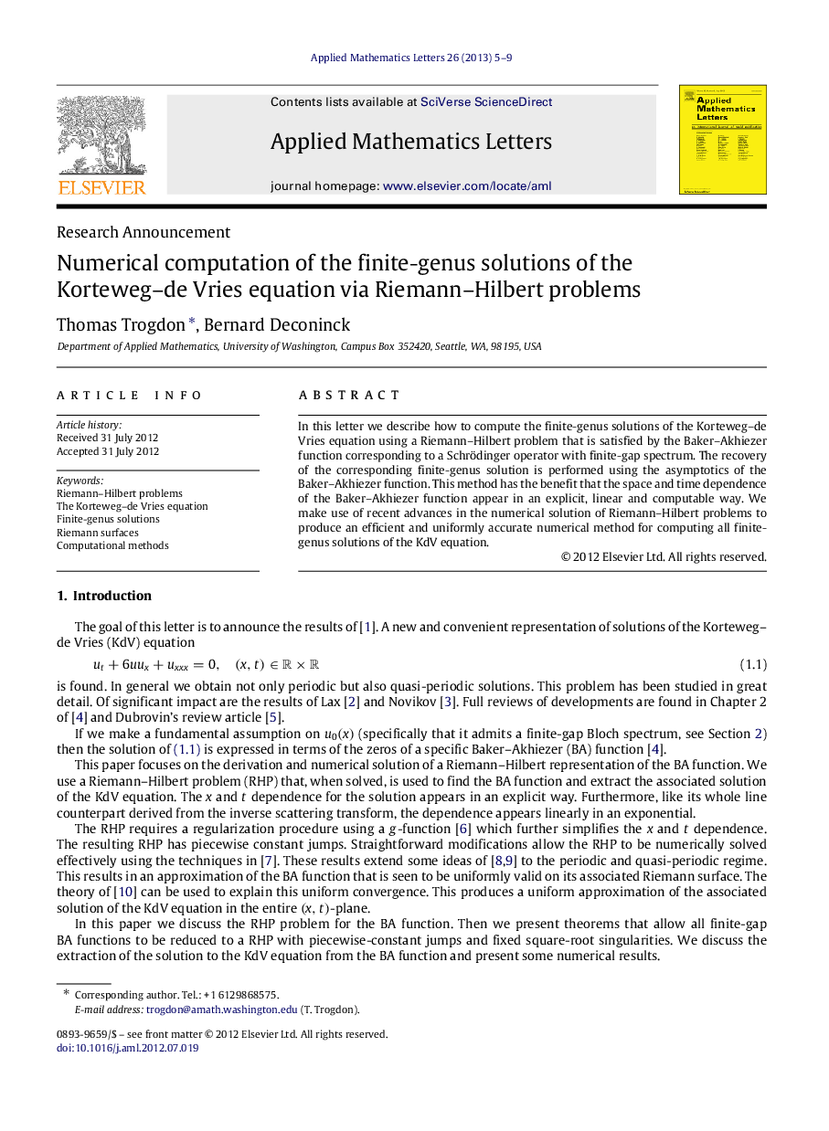 Numerical computation of the finite-genus solutions of the Korteweg-de Vries equation via Riemann-Hilbert problems