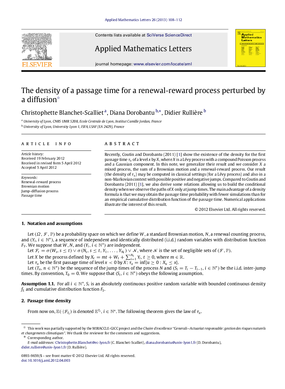 The density of a passage time for a renewal-reward process perturbed by a diffusion 