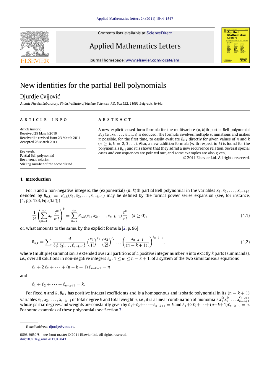 New identities for the partial Bell polynomials