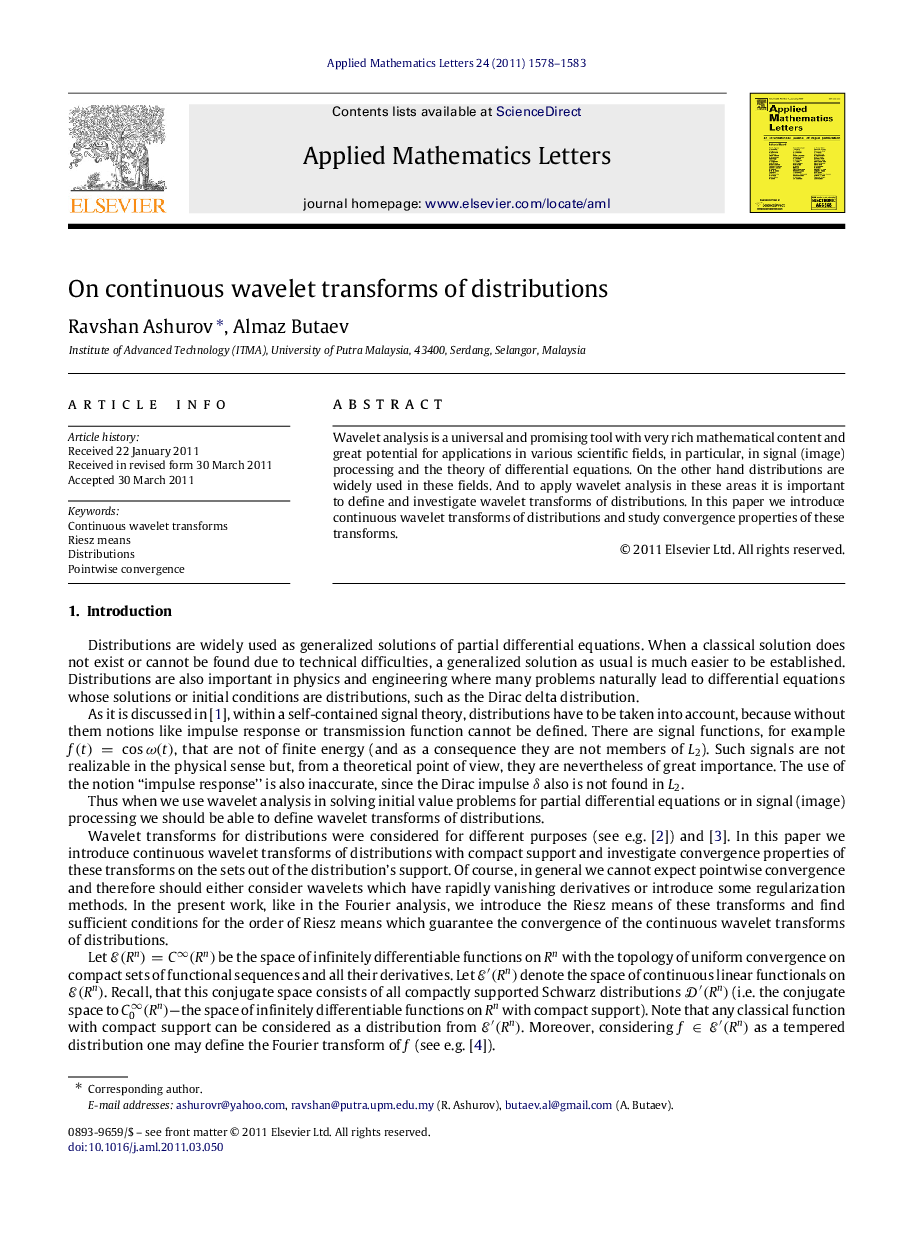 On continuous wavelet transforms of distributions