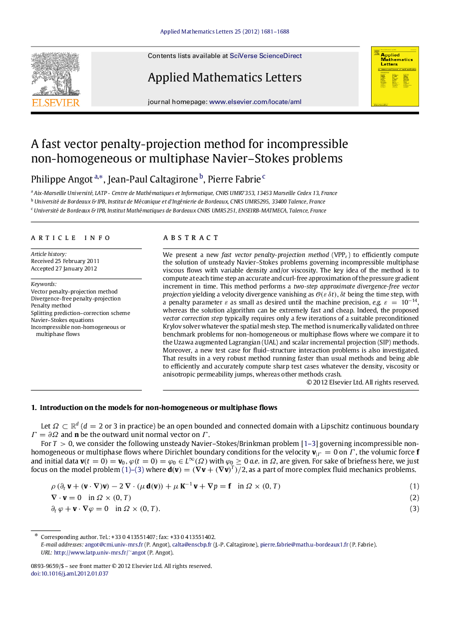 A fast vector penalty-projection method for incompressible non-homogeneous or multiphase Navier–Stokes problems