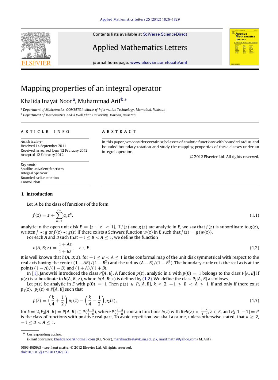 Mapping properties of an integral operator