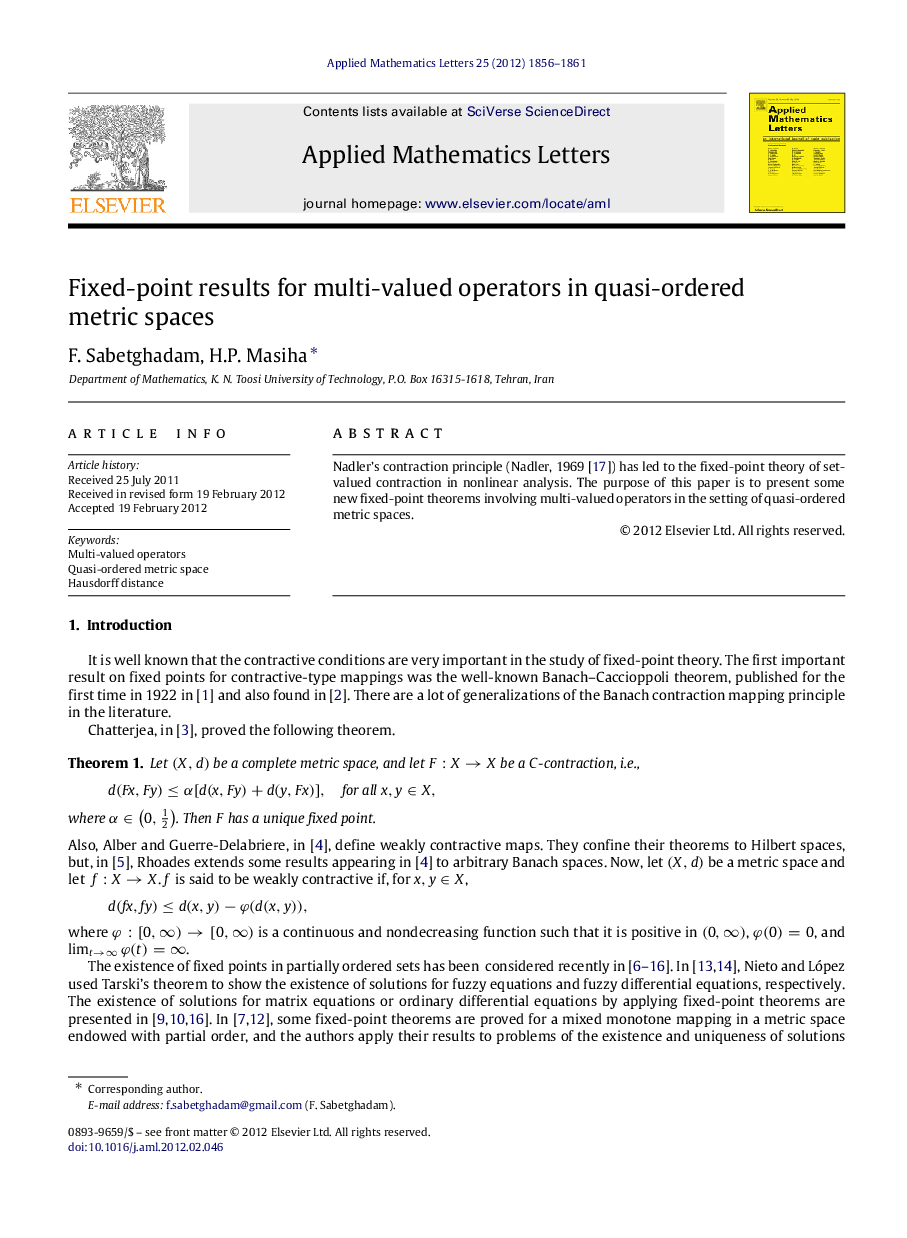 Fixed-point results for multi-valued operators in quasi-ordered metric spaces