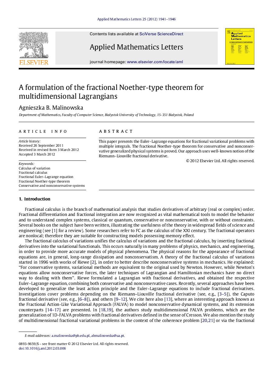 A formulation of the fractional Noether-type theorem for multidimensional Lagrangians