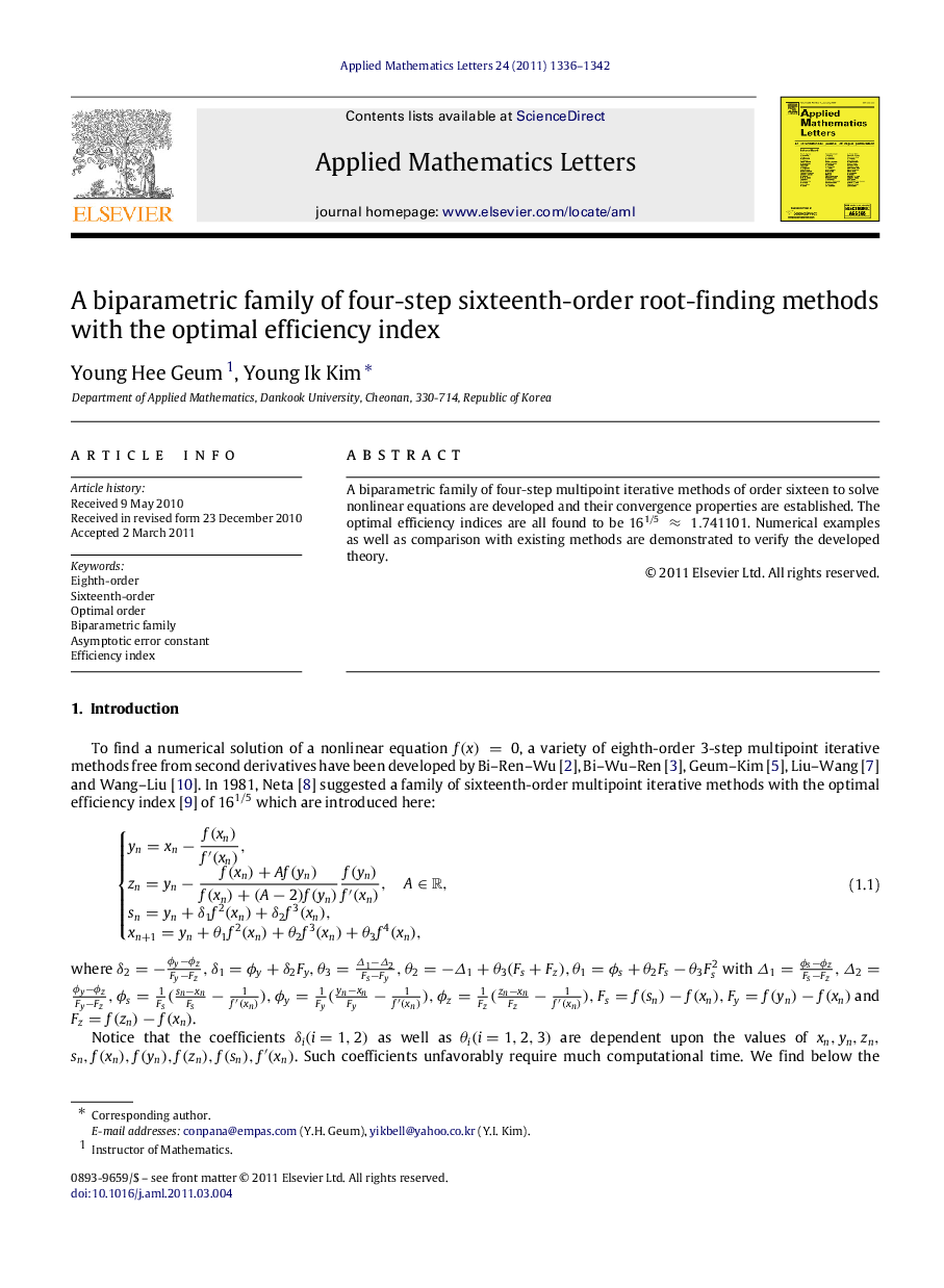 A biparametric family of four-step sixteenth-order root-finding methods with the optimal efficiency index