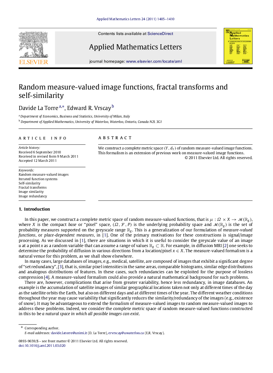 Random measure-valued image functions, fractal transforms and self-similarity