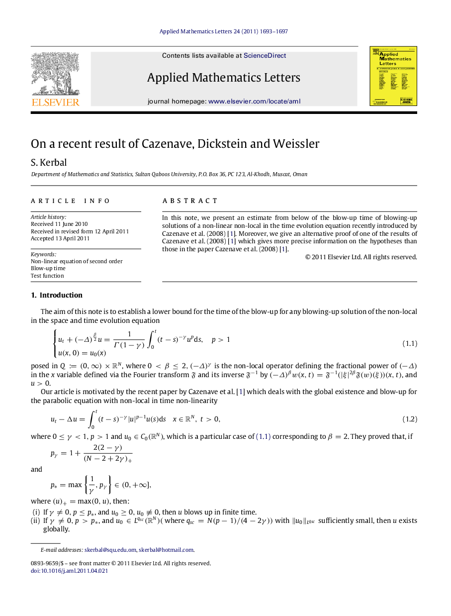 On a recent result of Cazenave, Dickstein and Weissler