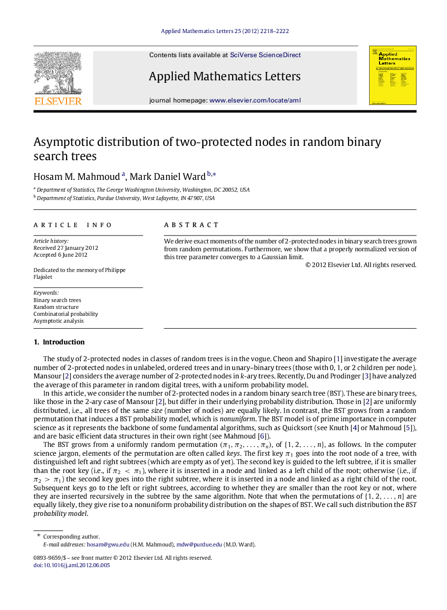 Asymptotic distribution of two-protected nodes in random binary search trees