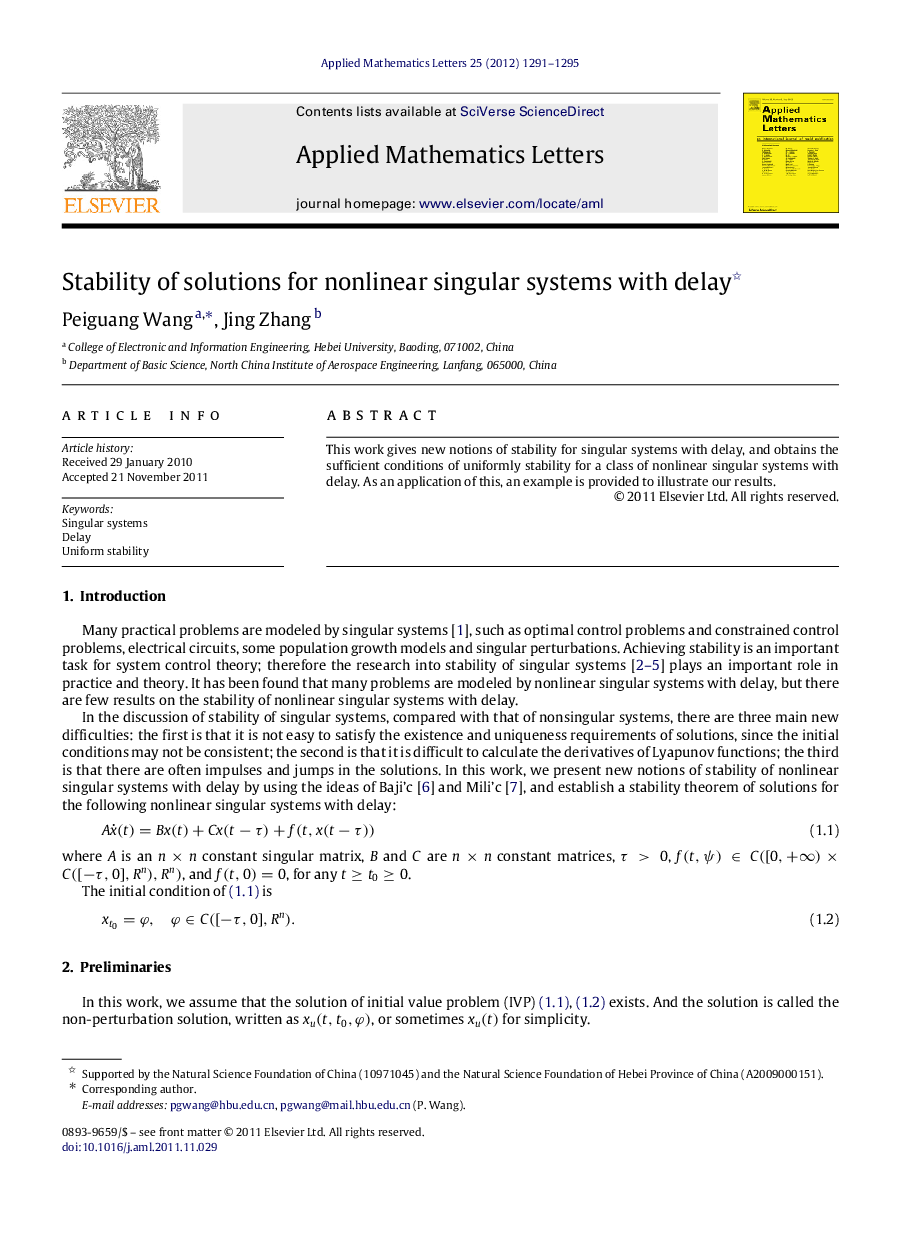 Stability of solutions for nonlinear singular systems with delay 