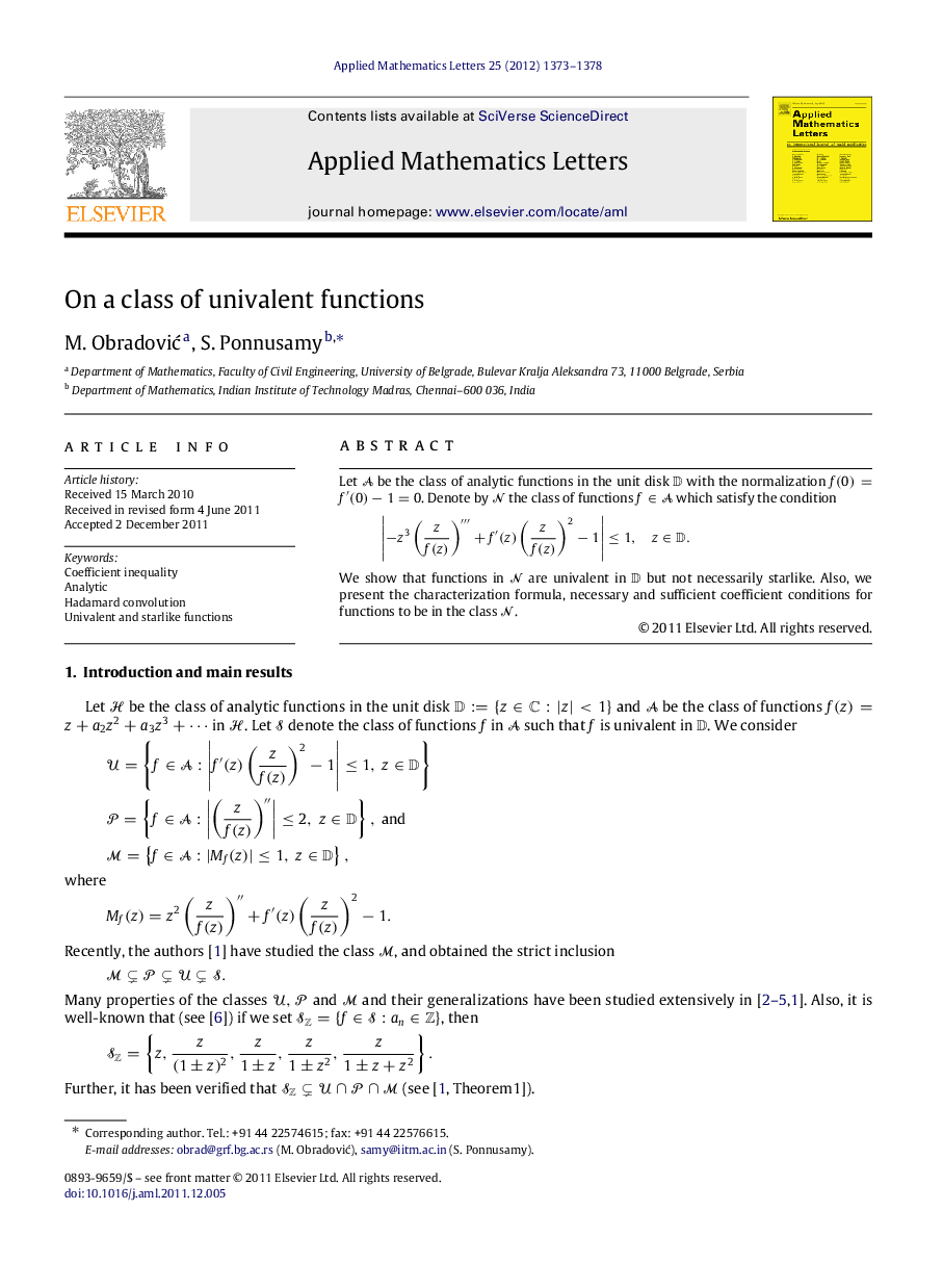 On a class of univalent functions