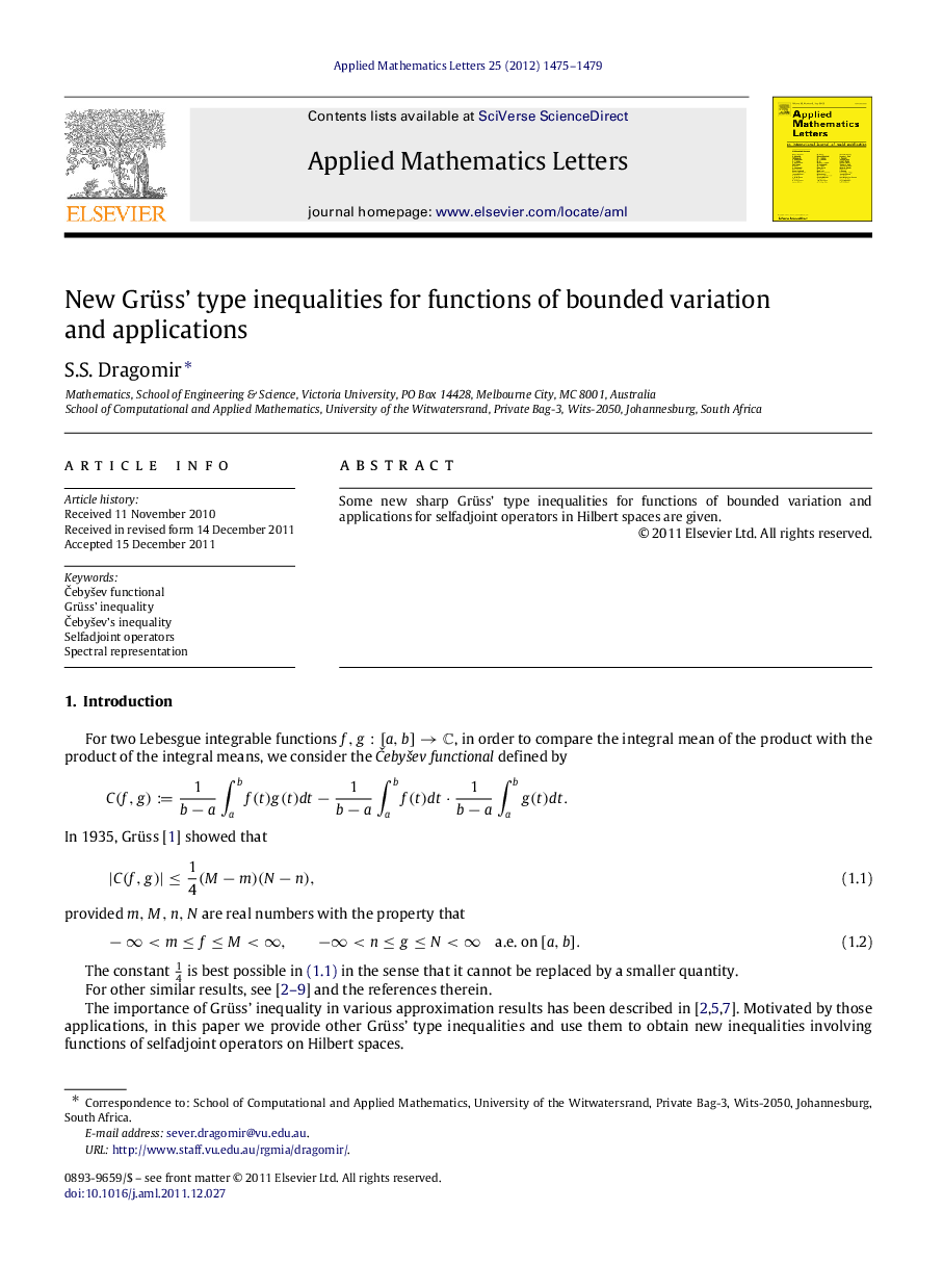 New Grüss' type inequalities for functions of bounded variation and applications