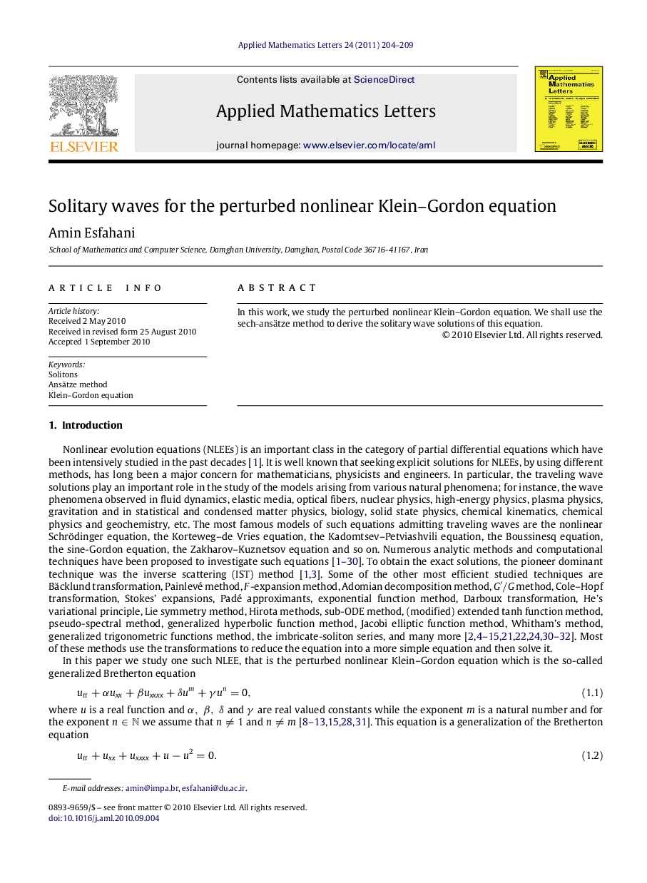 Solitary waves for the perturbed nonlinear Klein-Gordon equation