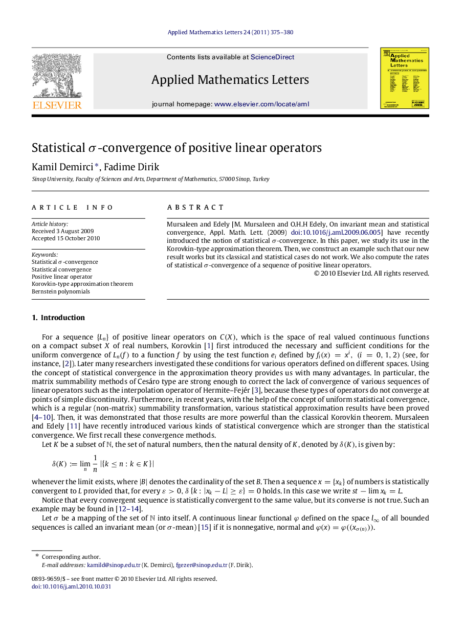 Statistical σσ-convergence of positive linear operators