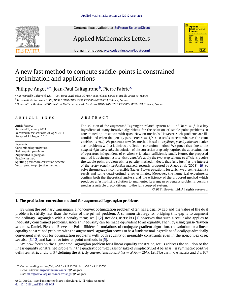 A new fast method to compute saddle-points in constrained optimization and applications