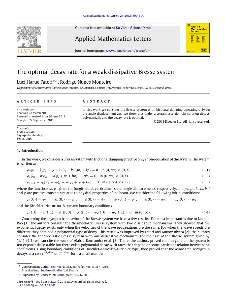 The optimal decay rate for a weak dissipative Bresse system