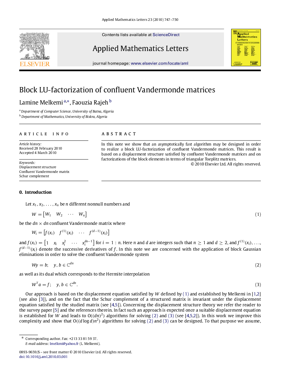 Block LU-factorization of confluent Vandermonde matrices