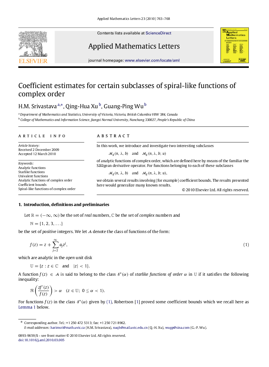 Coefficient estimates for certain subclasses of spiral-like functions of complex order