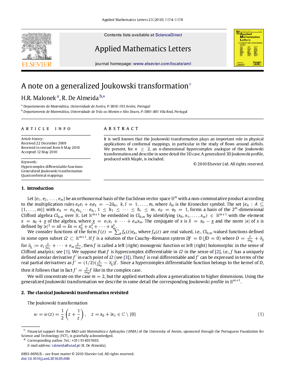 A note on a generalized Joukowski transformation 