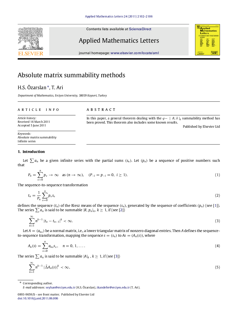 Absolute matrix summability methods