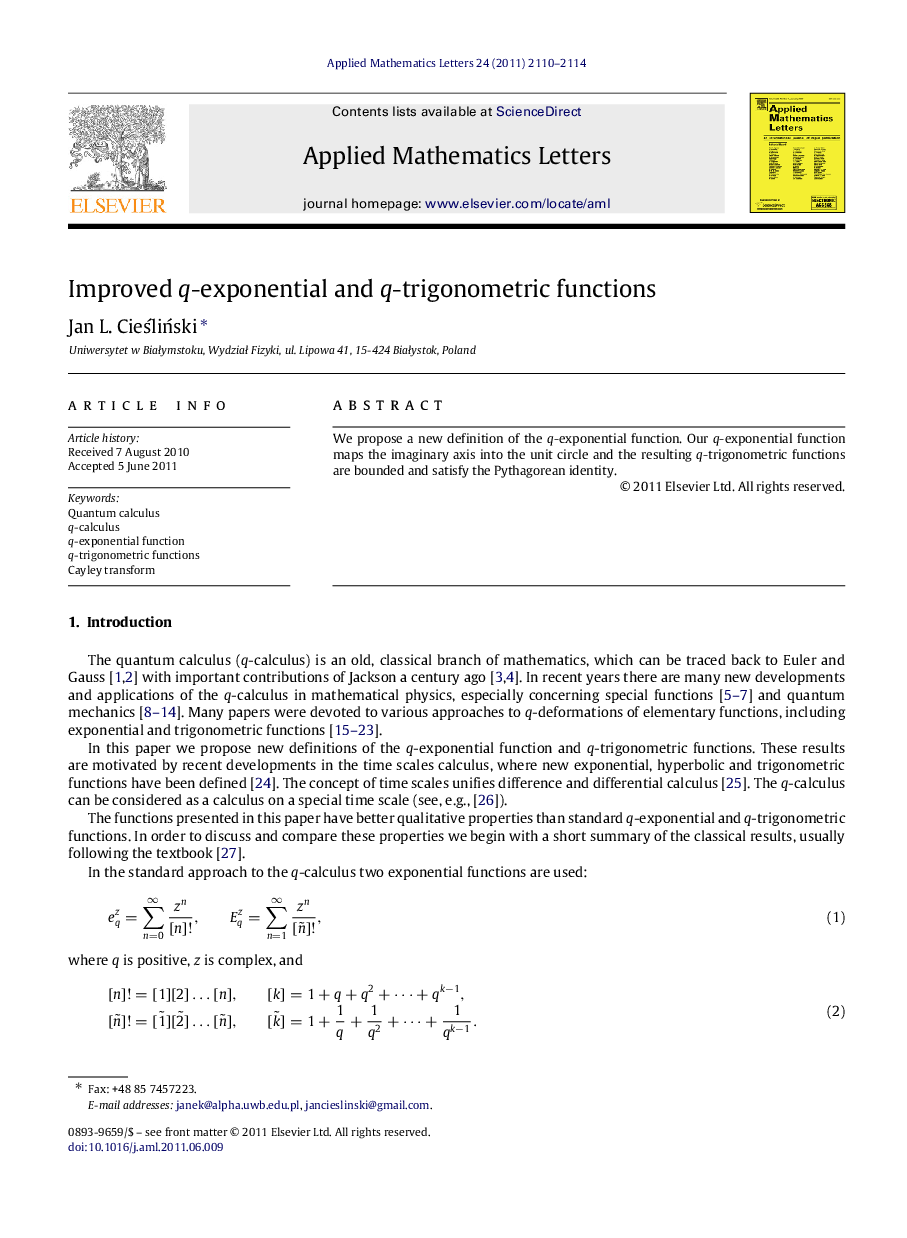 Improved qq-exponential and qq-trigonometric functions