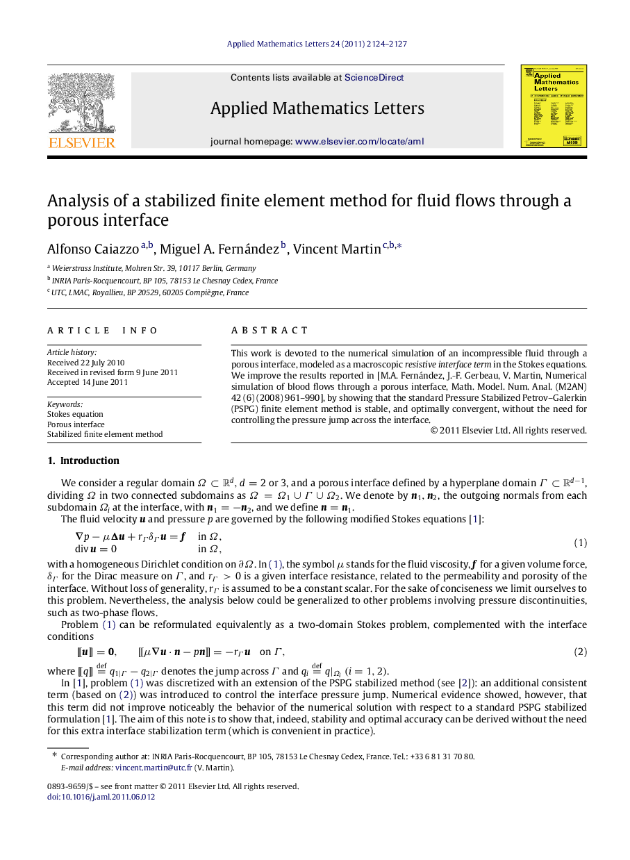 Analysis of a stabilized finite element method for fluid flows through a porous interface