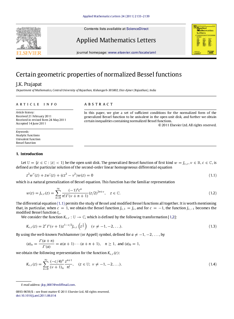 Certain geometric properties of normalized Bessel functions