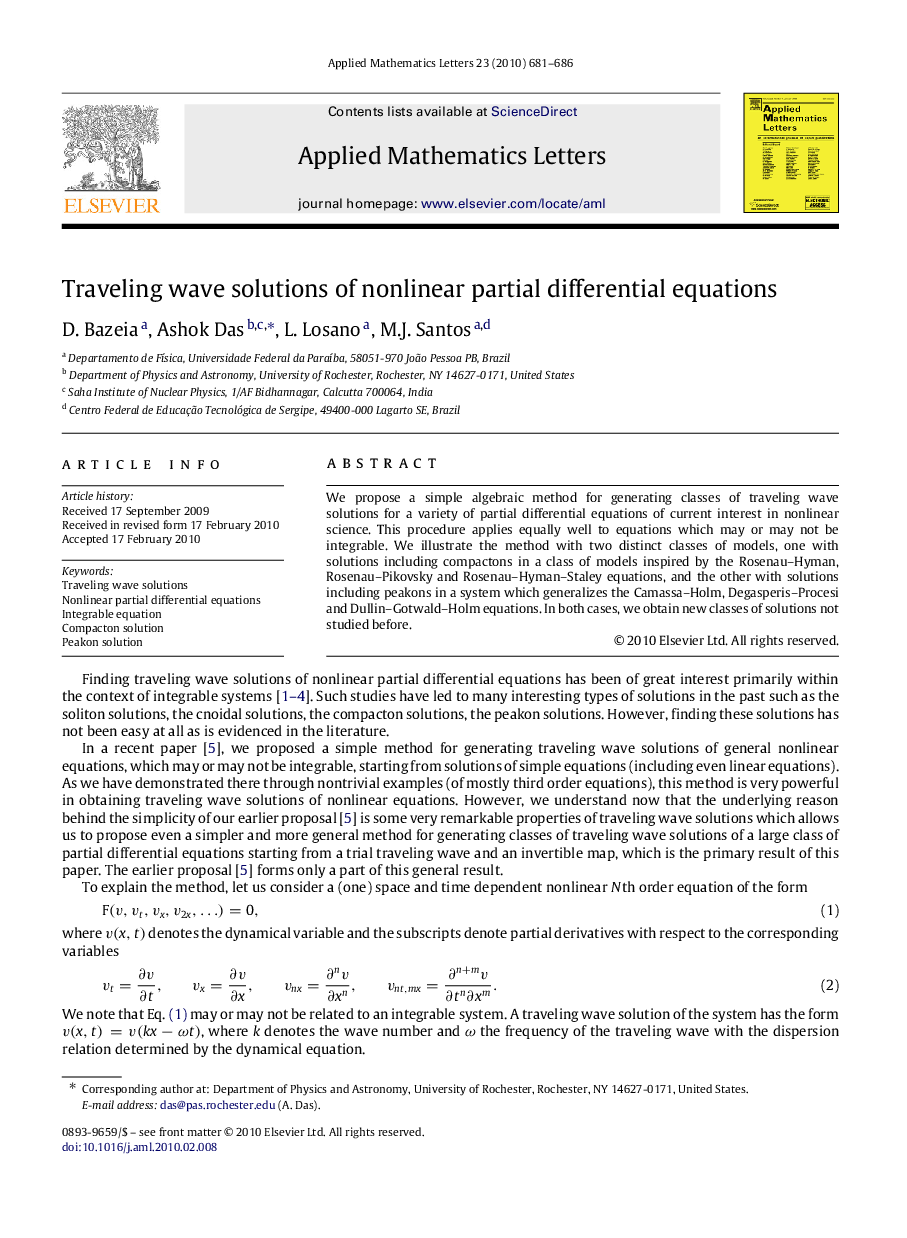 Traveling wave solutions of nonlinear partial differential equations