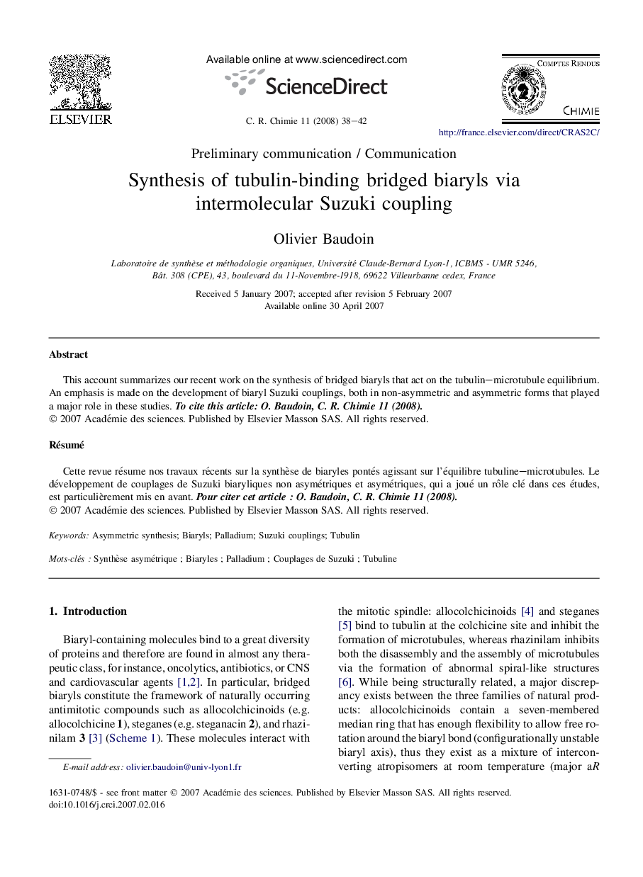 Synthesis of tubulin-binding bridged biaryls via intermolecular Suzuki coupling