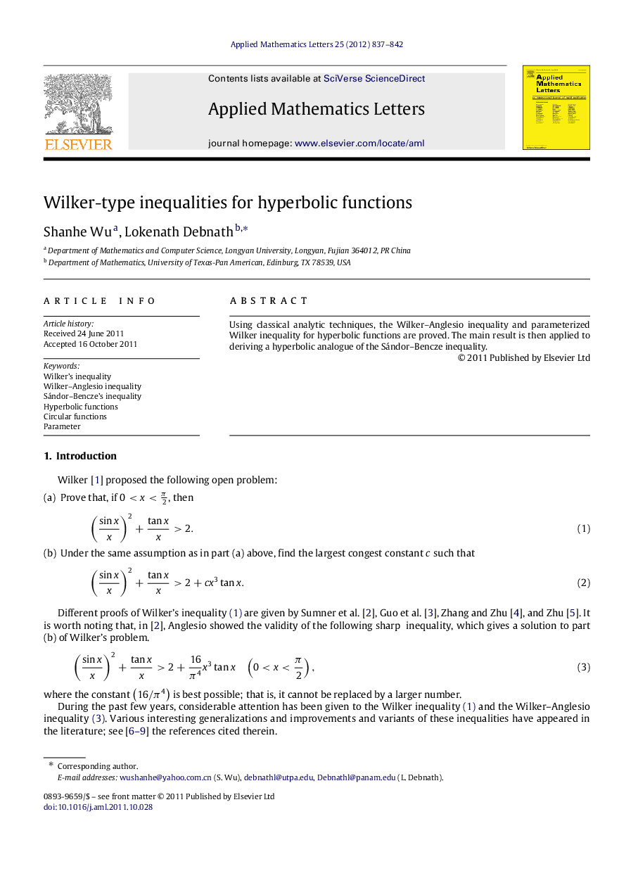 Wilker-type inequalities for hyperbolic functions