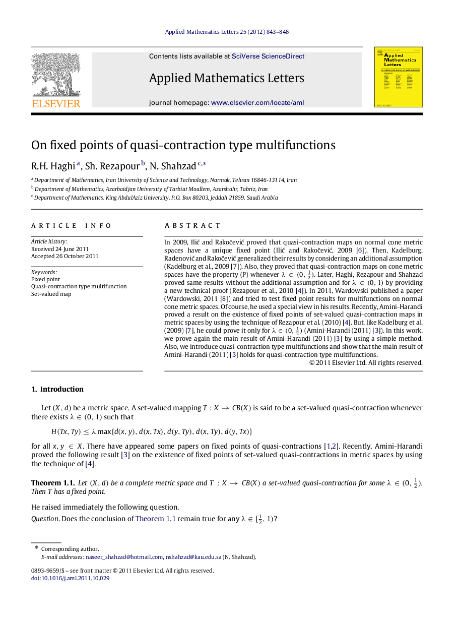 On fixed points of quasi-contraction type multifunctions