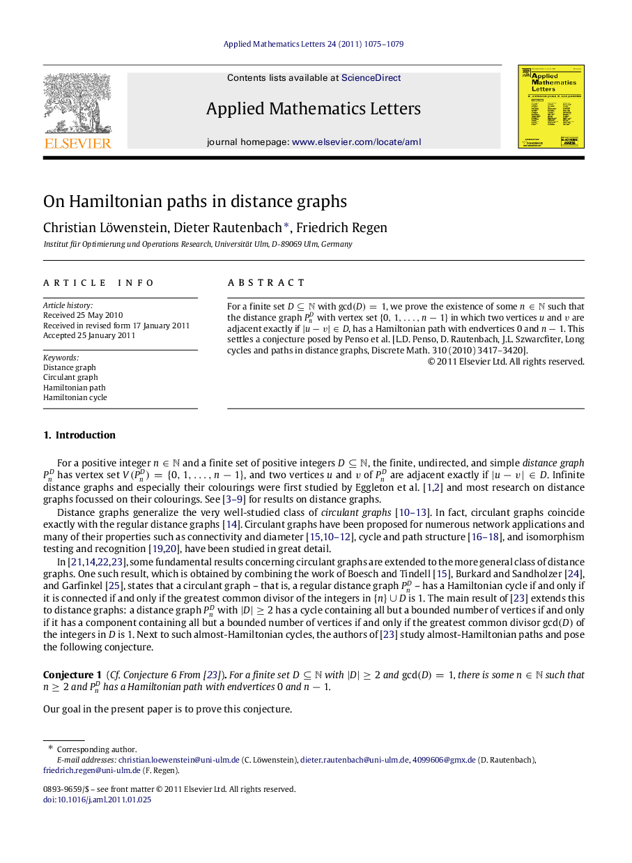 On Hamiltonian paths in distance graphs