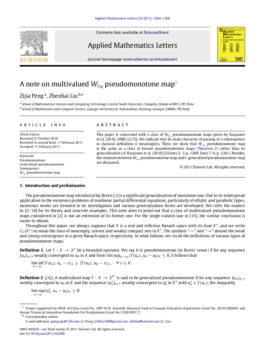 A note on multivalued Wλ0Wλ0 pseudomonotone map 