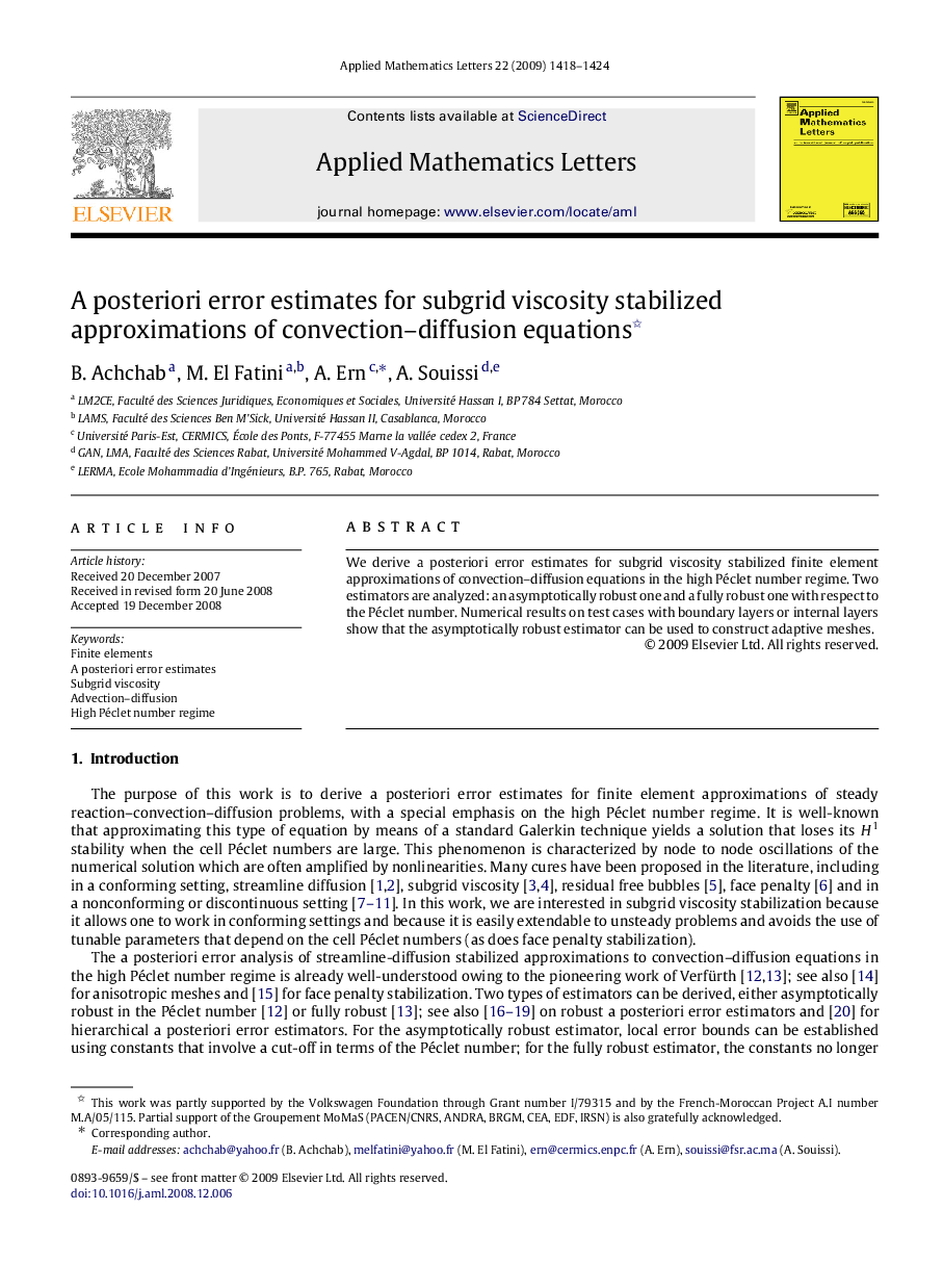 A posteriori error estimates for subgrid viscosity stabilized approximations of convection–diffusion equations 