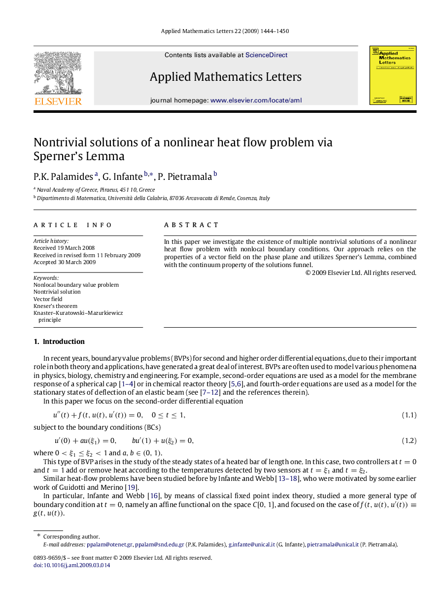 Nontrivial solutions of a nonlinear heat flow problem via Sperner’s Lemma