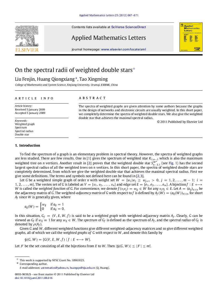 On the spectral radii of weighted double stars 