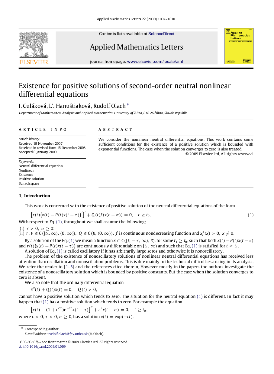 Existence for positive solutions of second-order neutral nonlinear differential equations