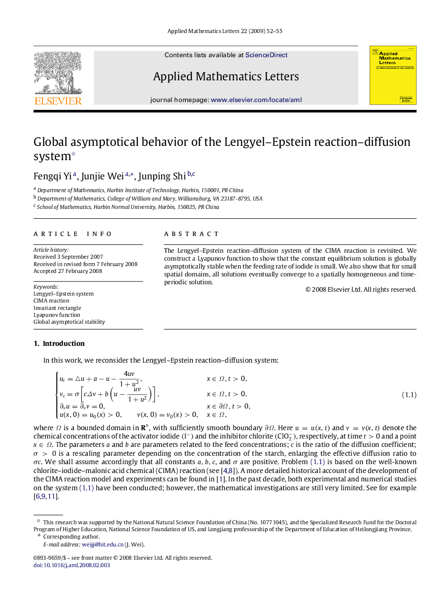 Global asymptotical behavior of the Lengyel–Epstein reaction–diffusion system 