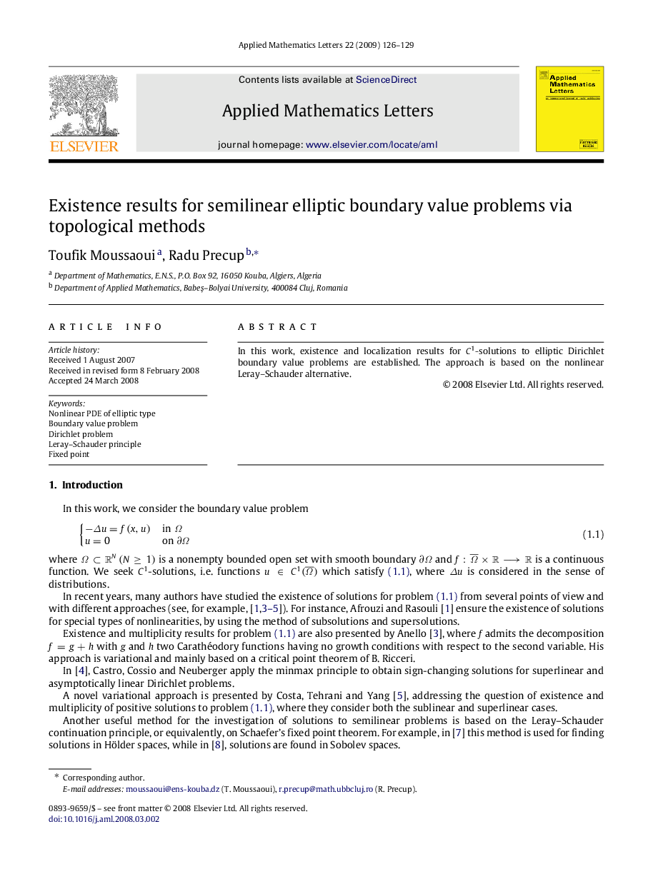 Existence results for semilinear elliptic boundary value problems via topological methods