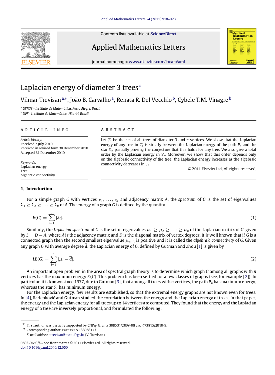 Laplacian energy of diameter 3 trees 