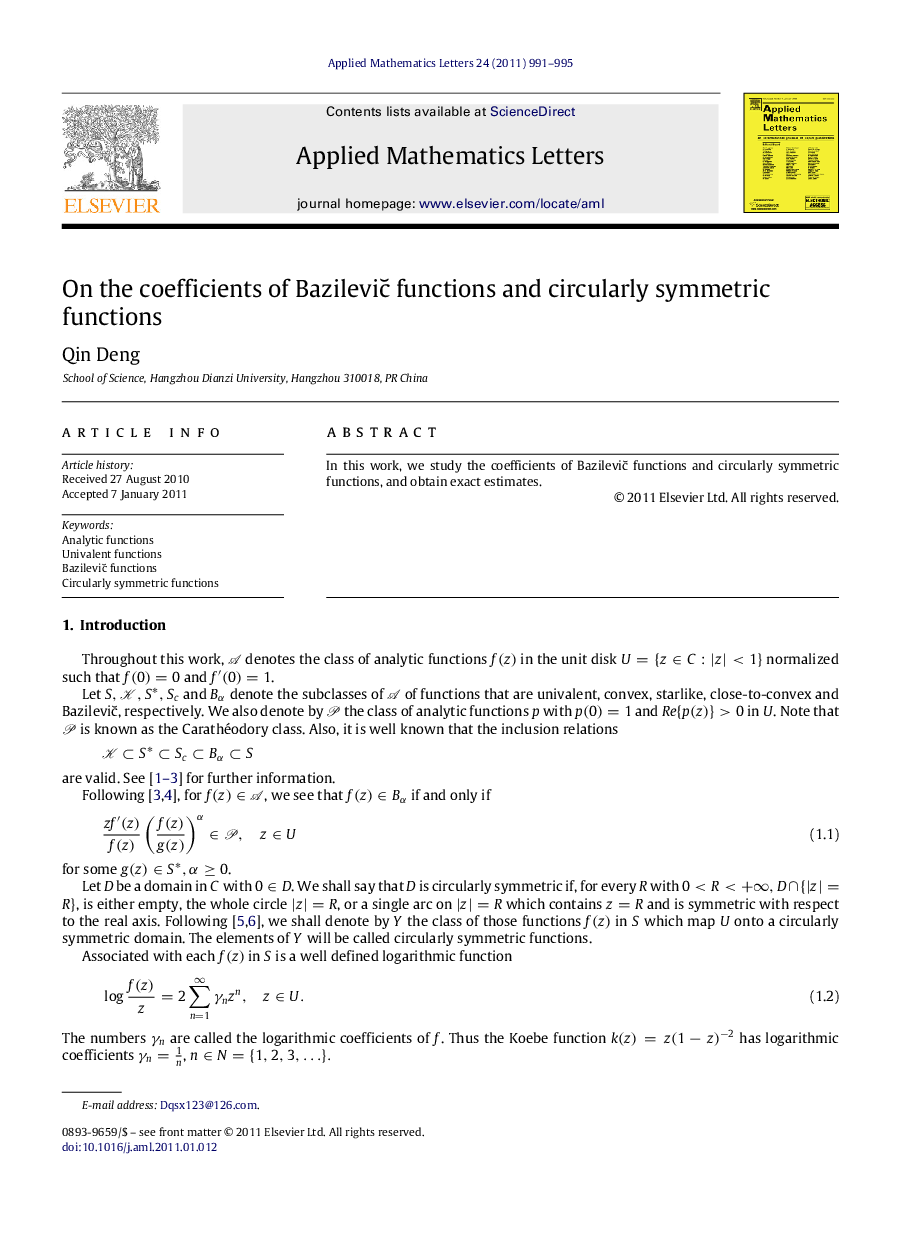 On the coefficients of Bazilevi c ˘ functions and circularly symmetric functions